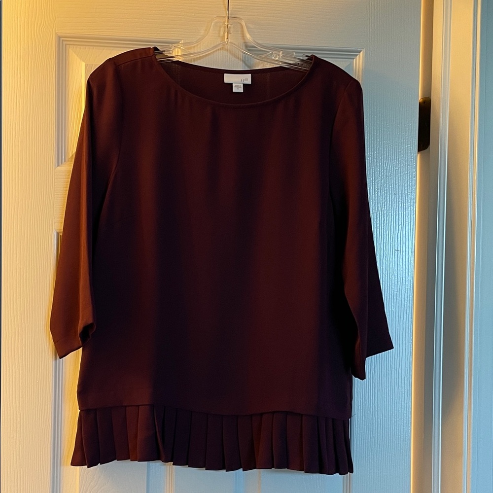 J. Jill Deep Burgundy Tunic-Style Blouse with Pleated Hem